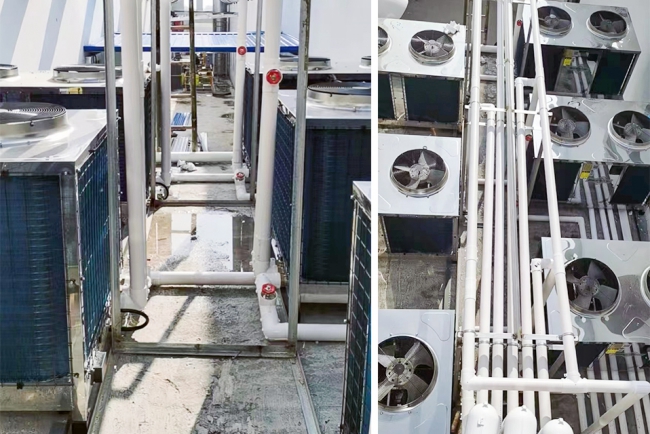 江苏工厂采用空气能热泵，为员工提供稳定舒适的热水服务